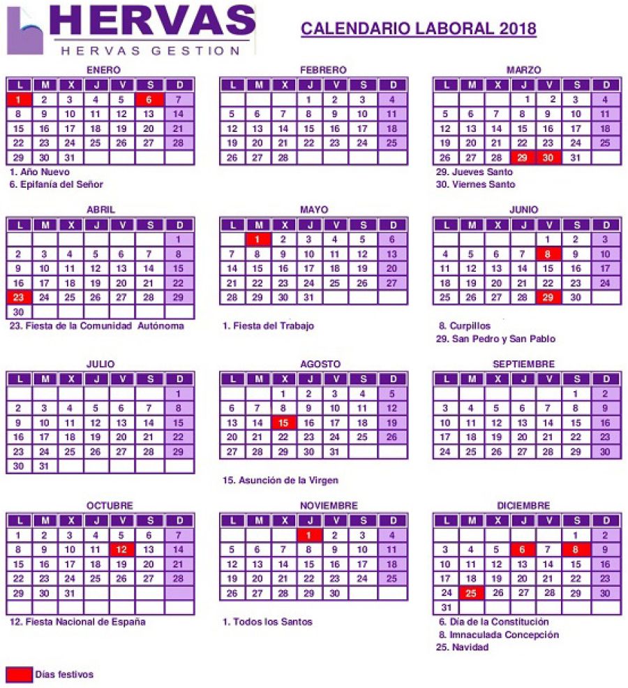 Calendario Laboral Burgos 2018 formateado