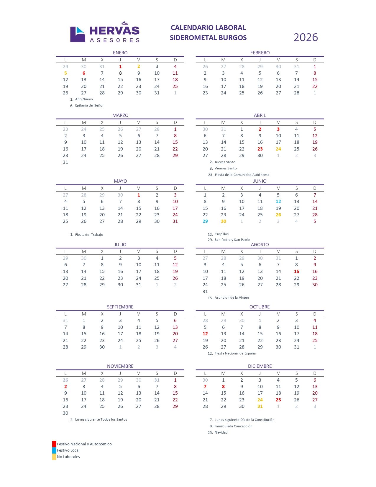 Calendarios Laborales 2026 Burgos