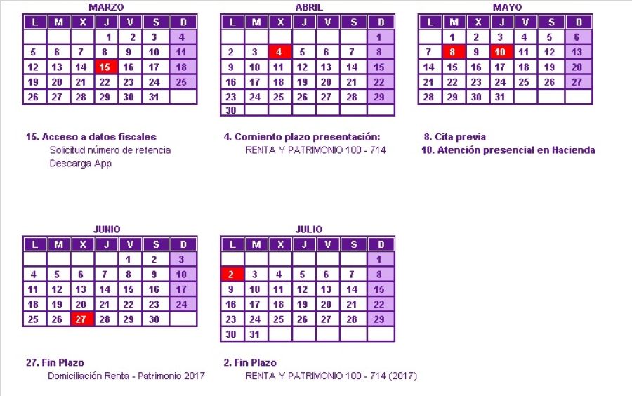 Calendario Renta 2017