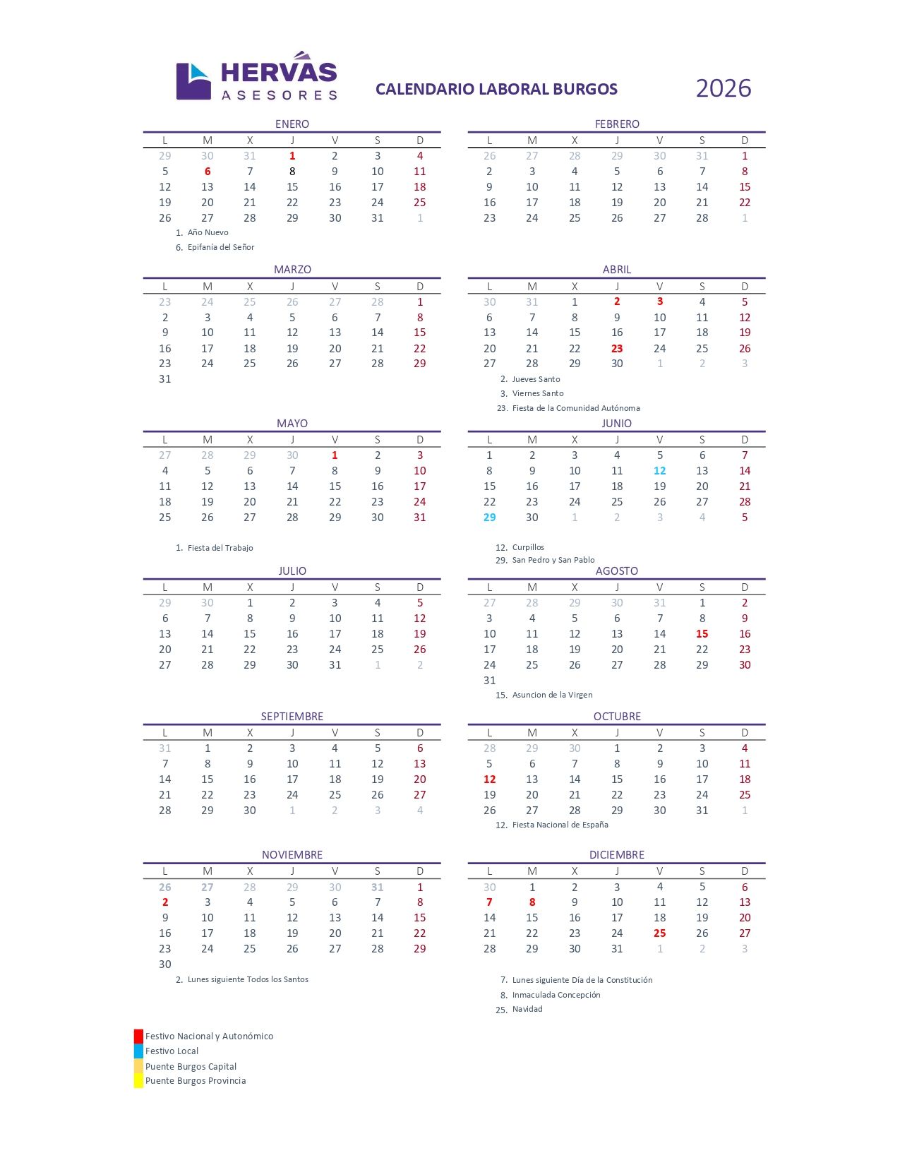 Calendarios Laborales 2026 Burgos