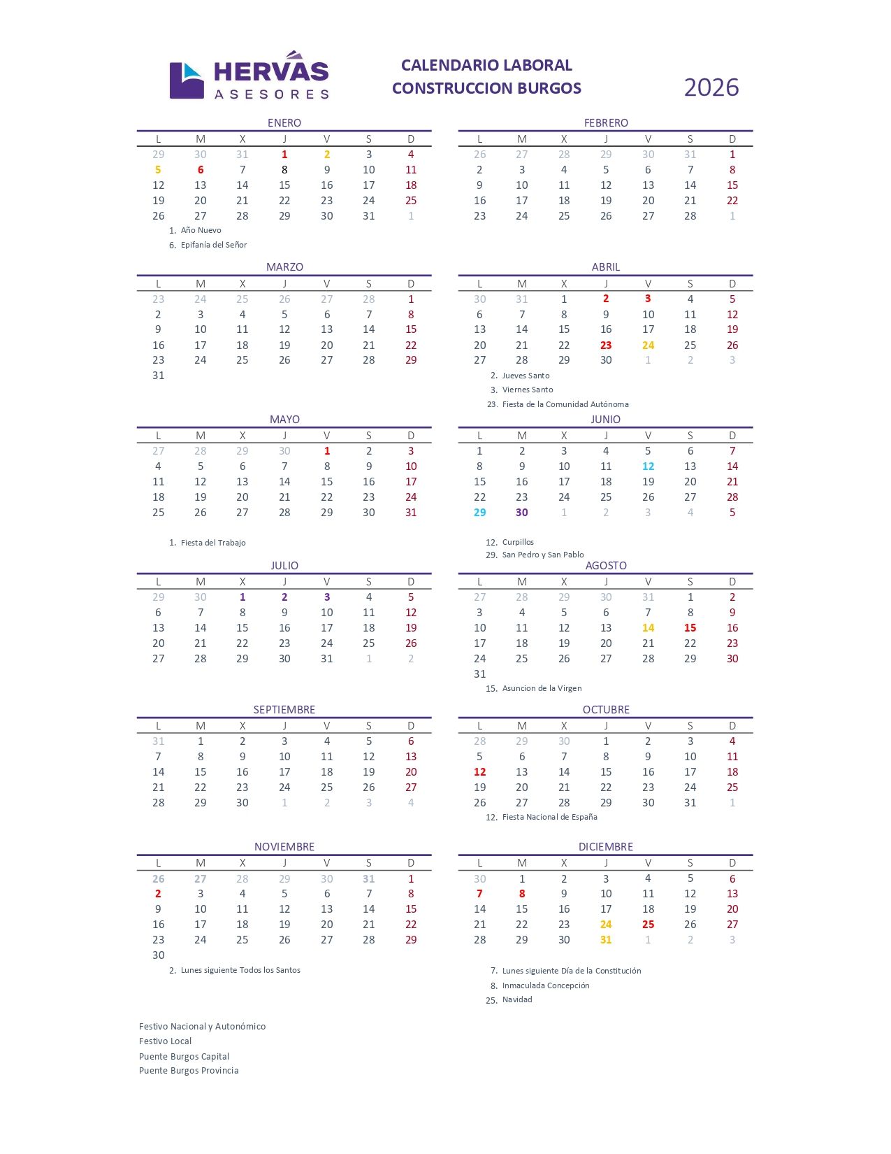Calendarios Laborales 2026 Burgos