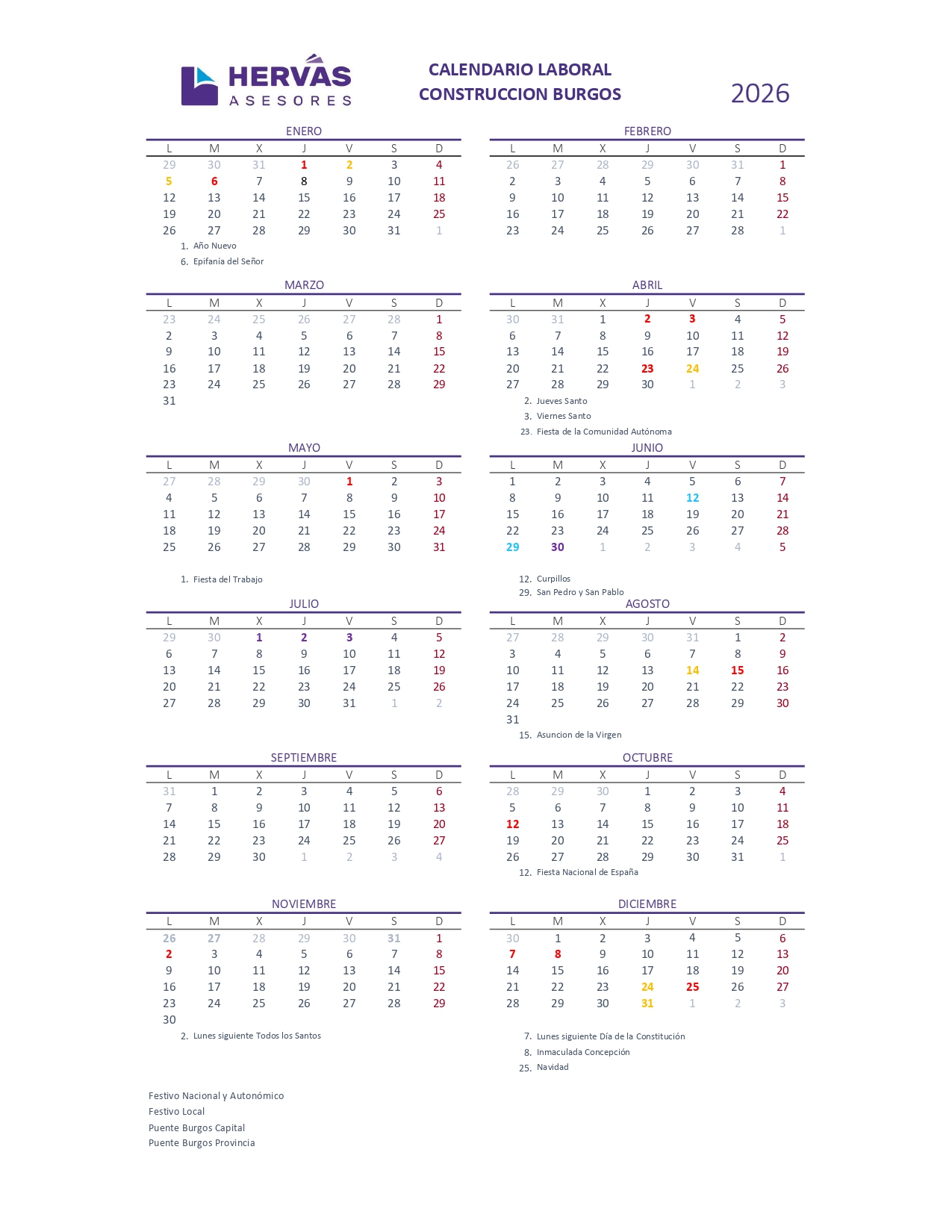 Calendarios Laborales 2026 Burgos