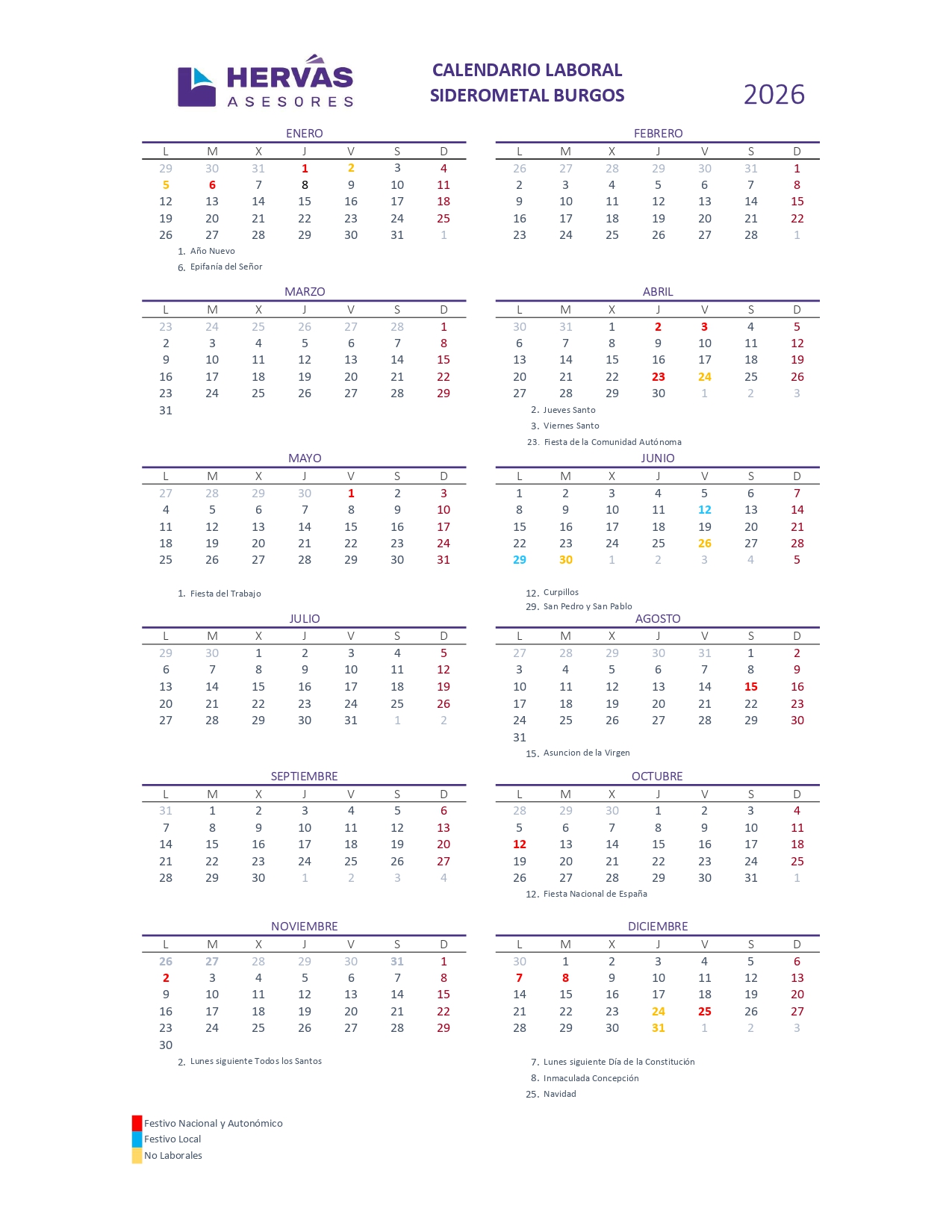 Calendarios Laborales 2026 Burgos